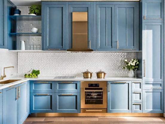 elegant blue and white kitchen