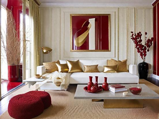 Red gold white living room