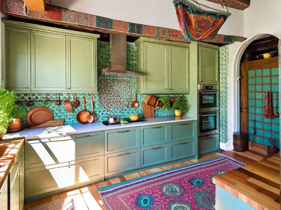 Colorful tiled kitchen rug