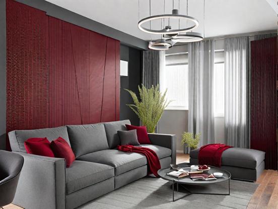 Red gray living room decor