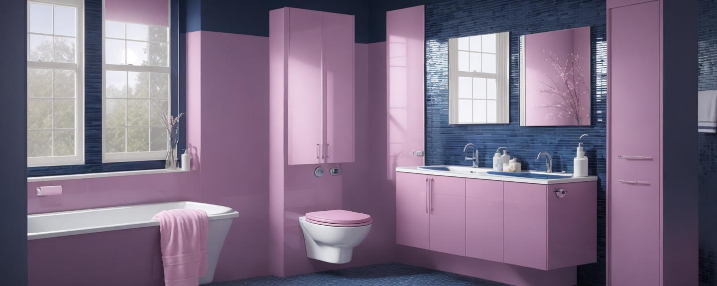 dark blue and pink bathroom