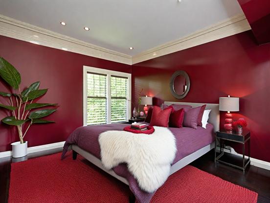 Red accented bedroom decor