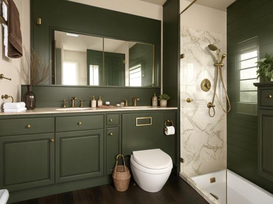 Green gold bathroom with shower