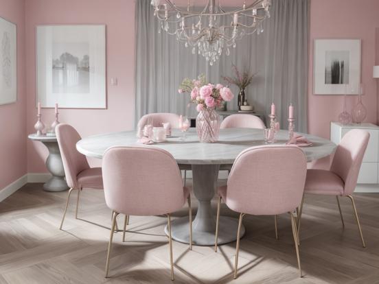 Pink table chairs chandelier