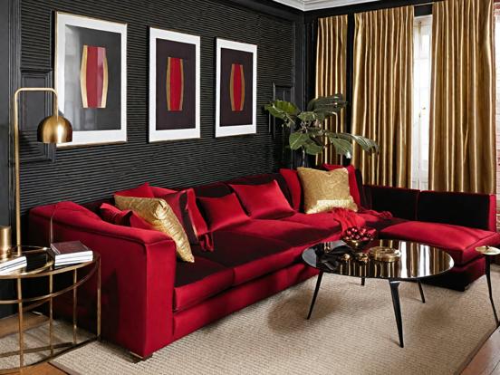 Red gold accented living room