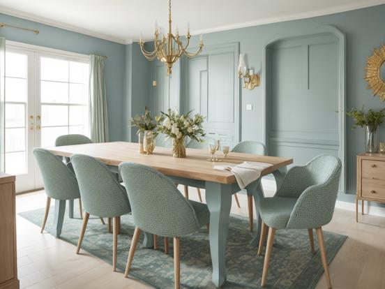 Elegant dining teal gold decor