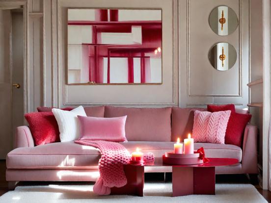 Pink couch room with candles