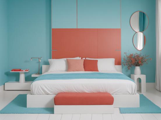 Teal orange bed closeup