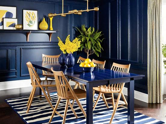 Blue gold dining table setup