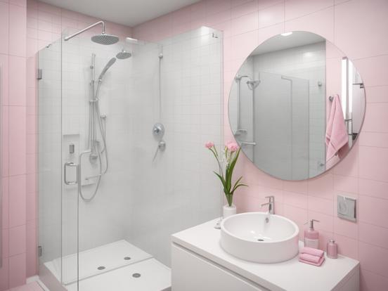 Pink bathroom white sink bright