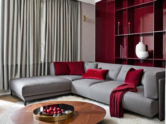 Red sectional couch setup