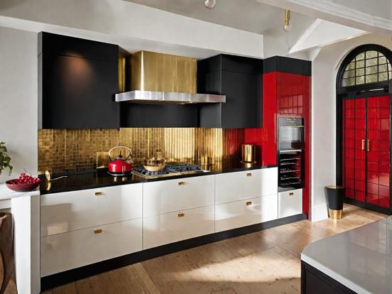 Luxury black white red kitchen