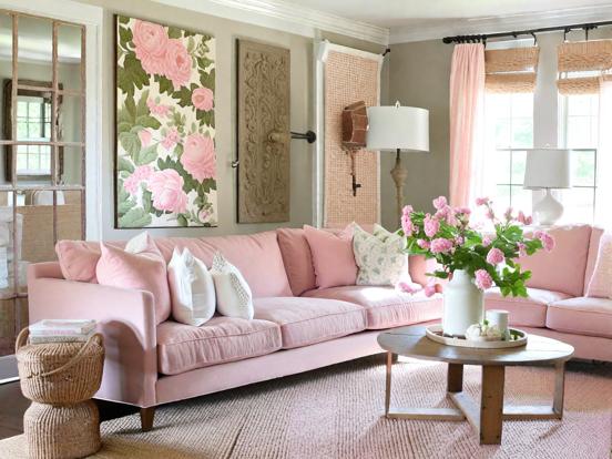 Pink couch chair living room