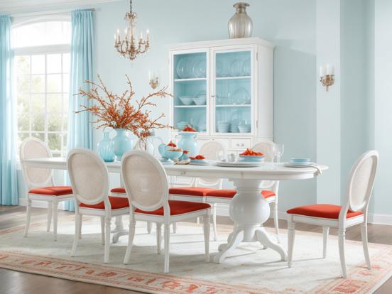 Sky blue dining set with rug