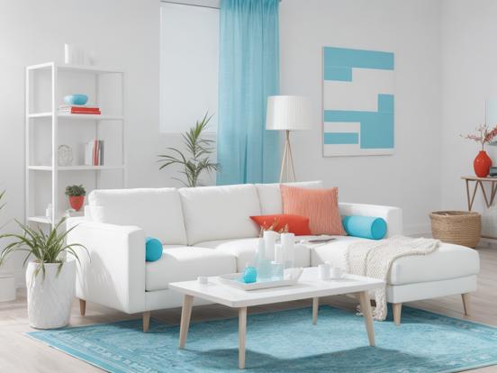 Bright blue white living room