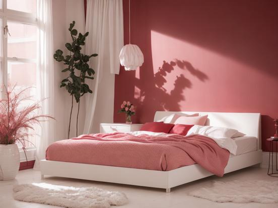 Closeup of bed in pink room