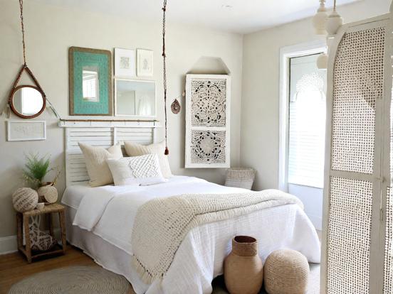 White boho bedroom serene style