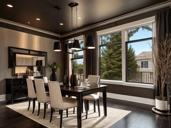 Closeup dining room black decor