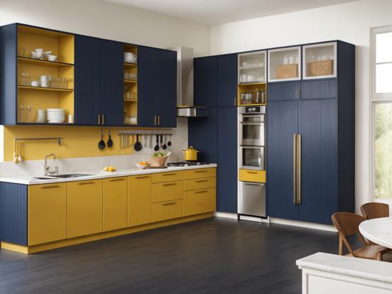 Kitchen closeup blue yellow wood