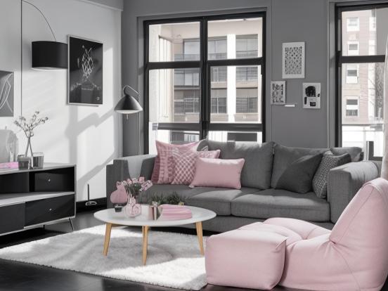 Bright pink gray living room