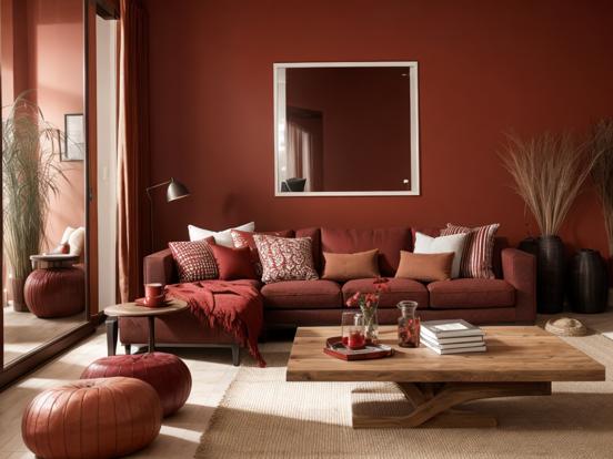 Warm red brown living room view