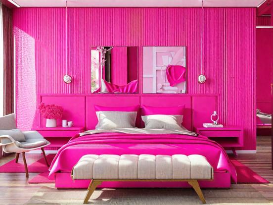 Closeup of bright pink girly bed