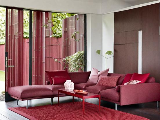 Red couch chair living room