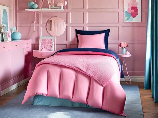 Bright pink teal child bedroom