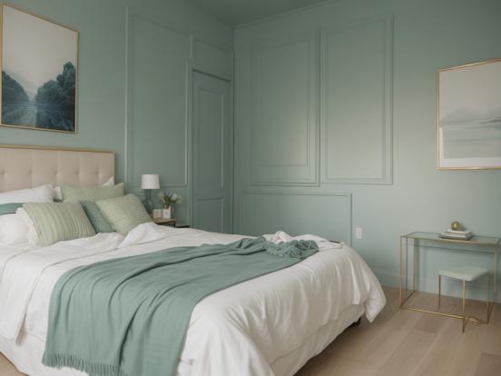 Teal gold bed muted decor