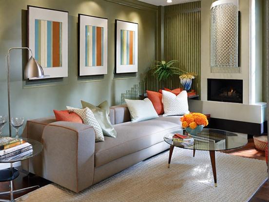 Teal orange cozy living room