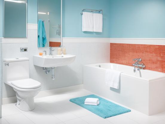 Blue orange accent bathroom