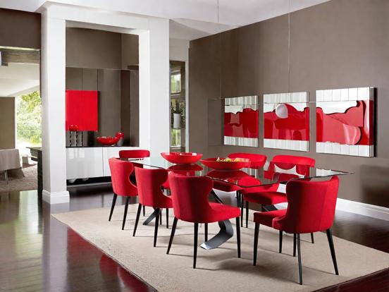 Red dining room glass table