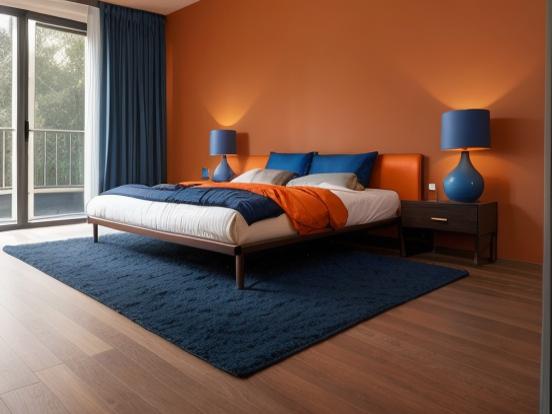 Cozy blue orange bedroom