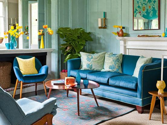 Bright blue living room decor