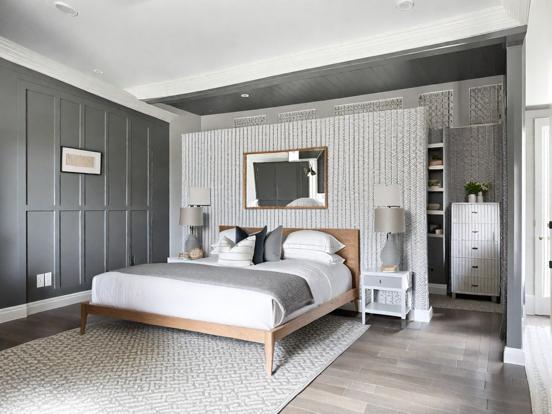 Serene grey blue bedroom decor