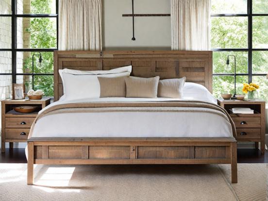 Rustic wooden bed serene room