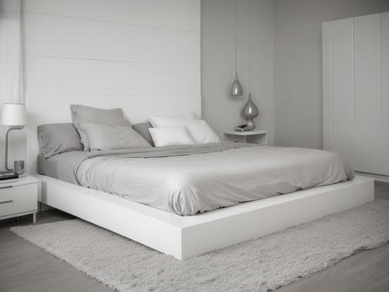 White minimalist bed and nightstand