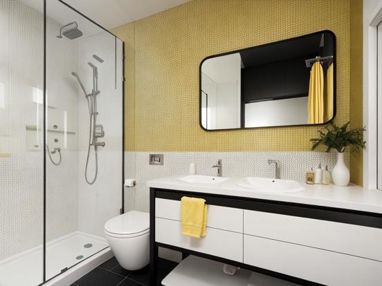 Modern bathroom with gold accents