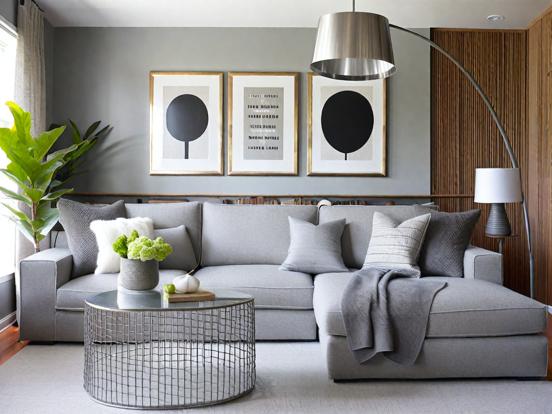 Grey living room couch table