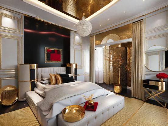 Gold black luxury bedroom decor