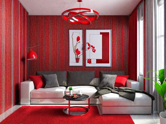 Red white black living room