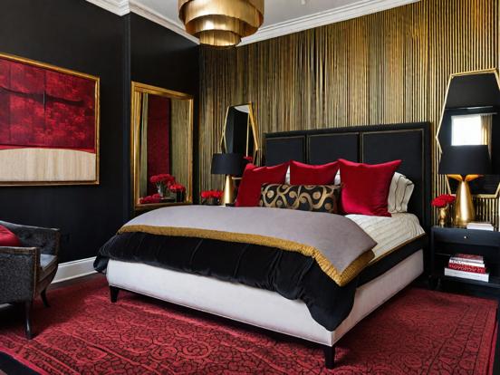 Luxurious red black gold bedroom