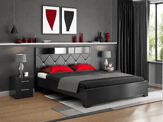 Red black bed closeup bedroom