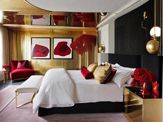 Luxurious red gold bedroom