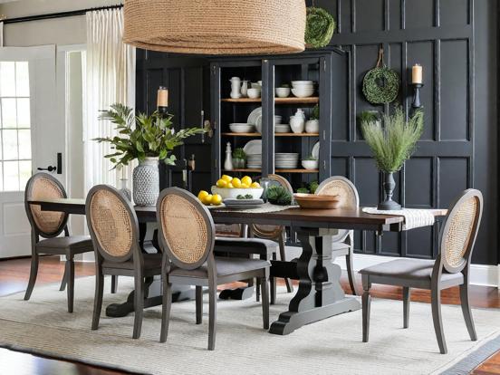 Closeup dining table set dark