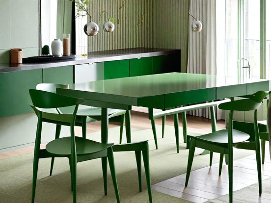 Green table chairs room decor