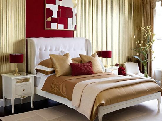 Gold red bedroom with chair