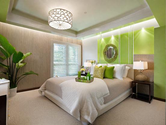 Green accented bedroom closeup