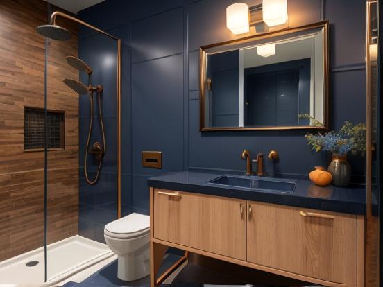 Blue gold bathroom with shower