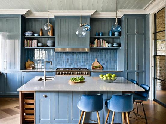 Modern blue kitchen island